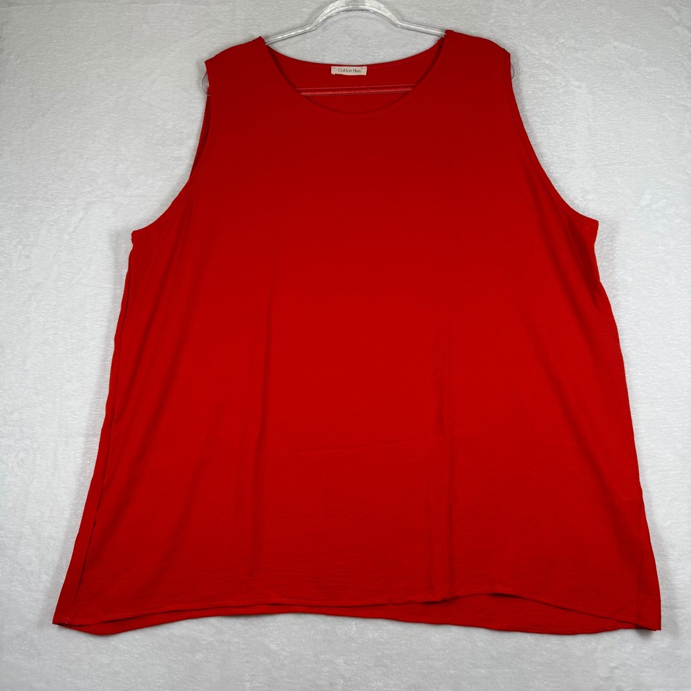 Cotton Bleu Womens 2X Red Sleeveless Round Neck Relaxed Tank Top 11670W_CURVY
